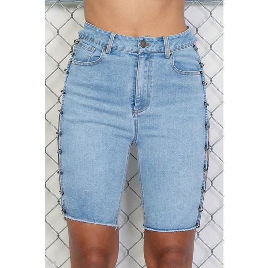 Peek-a-boo Denim Biker Shorts