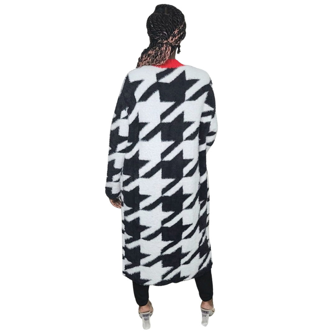 Houndstooth Fuzzy Cardigan