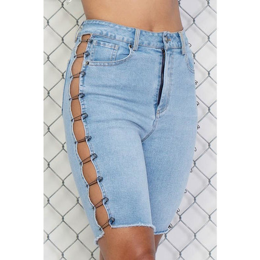 Peek-a-boo Denim Biker Shorts