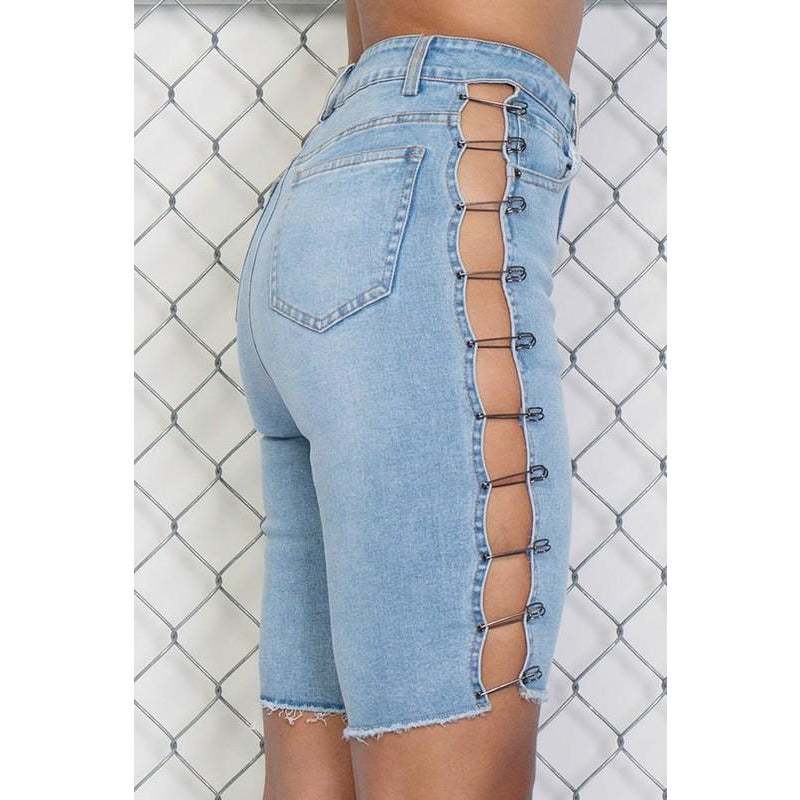 Peek-a-boo Denim Biker Shorts