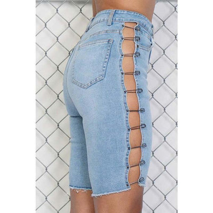 Peek-a-boo Denim Biker Shorts