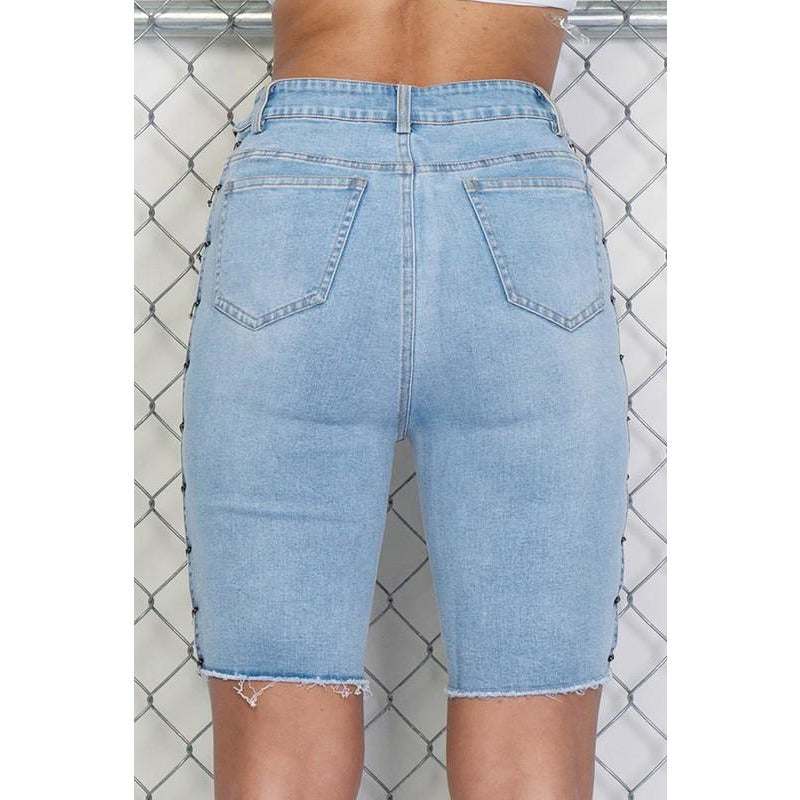 Peek-a-boo Denim Biker Shorts